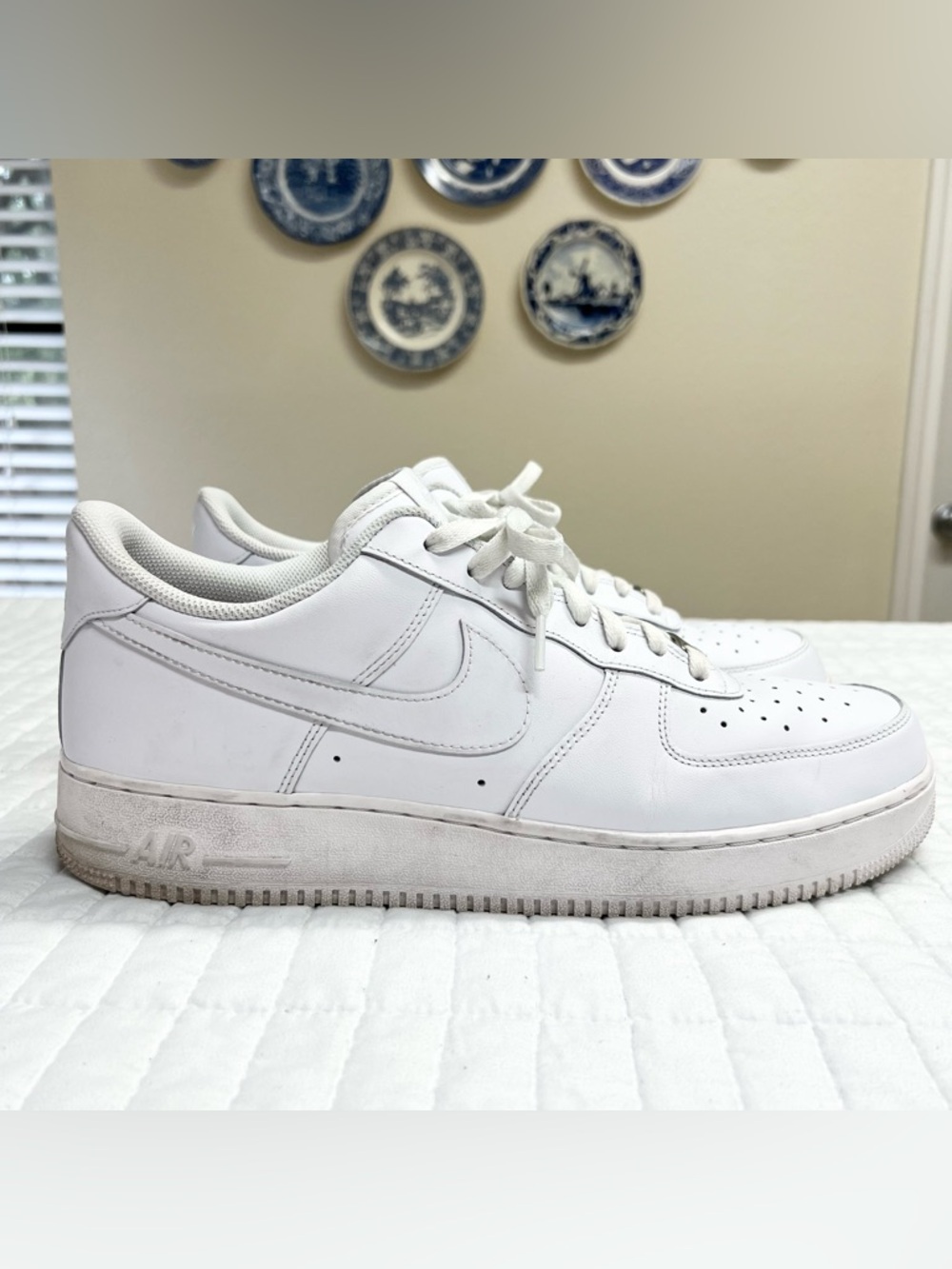 Nike Air Force 1 White Low-Top Leather Sneakers Mens Size 14